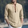 Мужской повседневный и модный хлопково-льняной однотонный с круглым вырезом и длинными рукавами