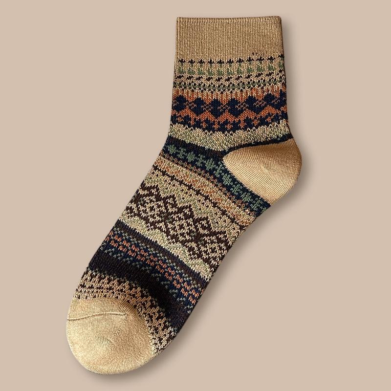 Мужские хлопковые носки средней длины в этническом стиле — толстые, двухспальные, идеально подходят для осени и зимы