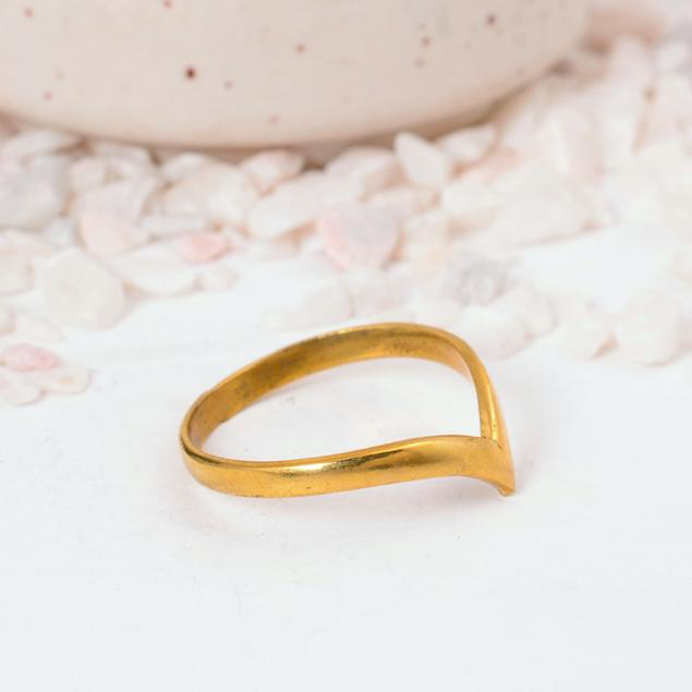Minimalist Gold V-Shape Chevron Ring: Simple Sleek Design with a Rustic Finish, Perfect for Stacking or As a Band Enhancer.