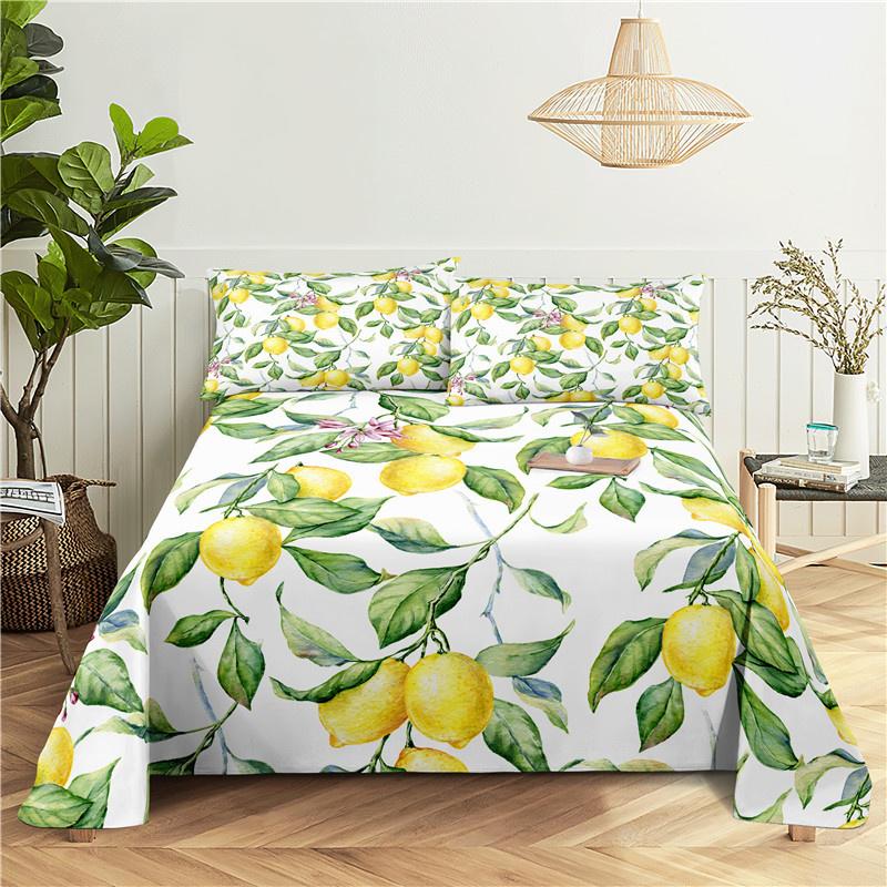 Green Leaves 0.9/1.2/1.5/1.8/2.0m Digital Printing Small Fresh Polyester Bed Sheet With Pillowcase Print Bedding Set