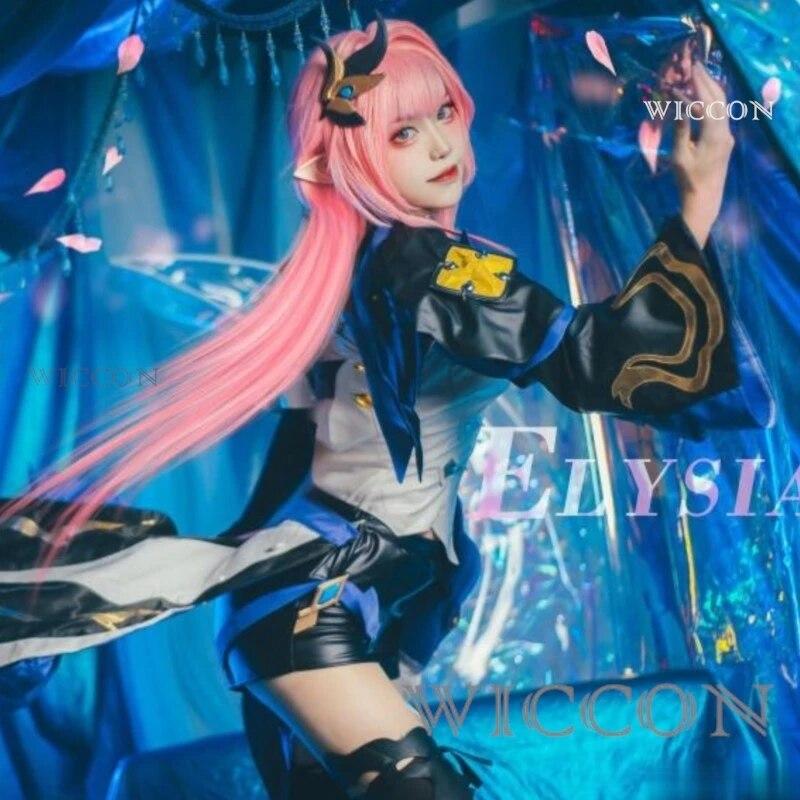 Аниме Impact 3 Elysia Косплей Костюм Игра Мотылек, который преследует пламя Модельные туфли Парик Женский костюм для вечеринки на Хэллоуин