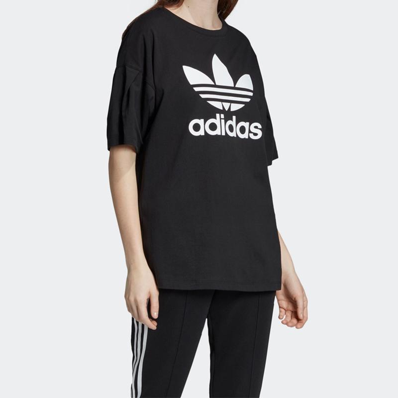 adidas Футболка с круглым вырезом и логотипом Trefoil, женские топы, черная EC1884