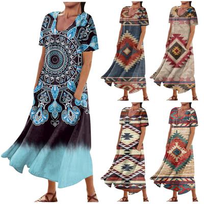 Женское летнее свободное свободное платье с круглым вырезом и короткими рукавами с карманом