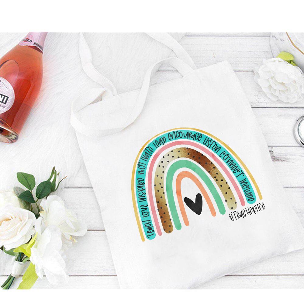 Холстовая сумка для покупок с радужным леопардовым принтом, подарок для учителей, модные женские сумки на плечо