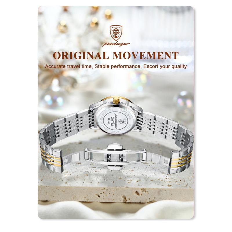 POEDAGAR Luxury Watch For Woman Elegant Waterproof Luminous Date Quartz Ladies Wristwatch Gold Stainless Steel Women Watches