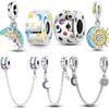 925 Sterling Silver Colorful Glowing Moon Stars Rainbow Dangle Charms Beads Fit Bracelet Necklace Jewelry Women