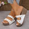 Pearl Thick-soled Shoes One-shoulder Slippers Women's Fashionable Wedge Heels Riveted Toe-exposed Beach Flip-flops