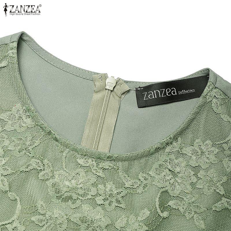 ZANZEA Женское повседневное платье с круглым вырезом, длинными рукавами, свободного кроя, с сетчатой вставкой в стиле пэчворк