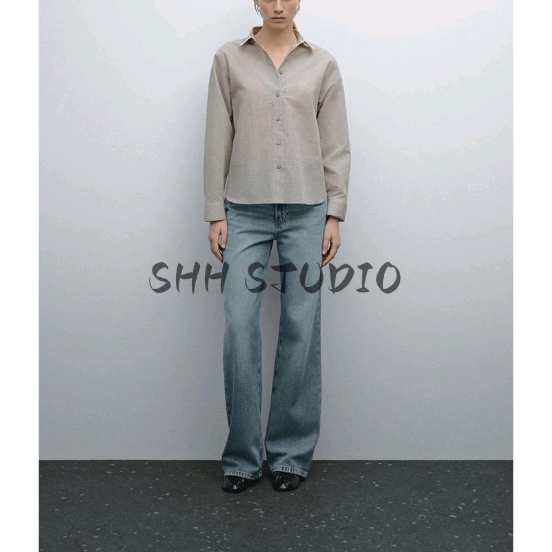 MD Spring/Summer New Arrival Women's Clothing French Style Temperament Commute Style Creamy-white Stripes Short Long Sleeves Shirt 5131831