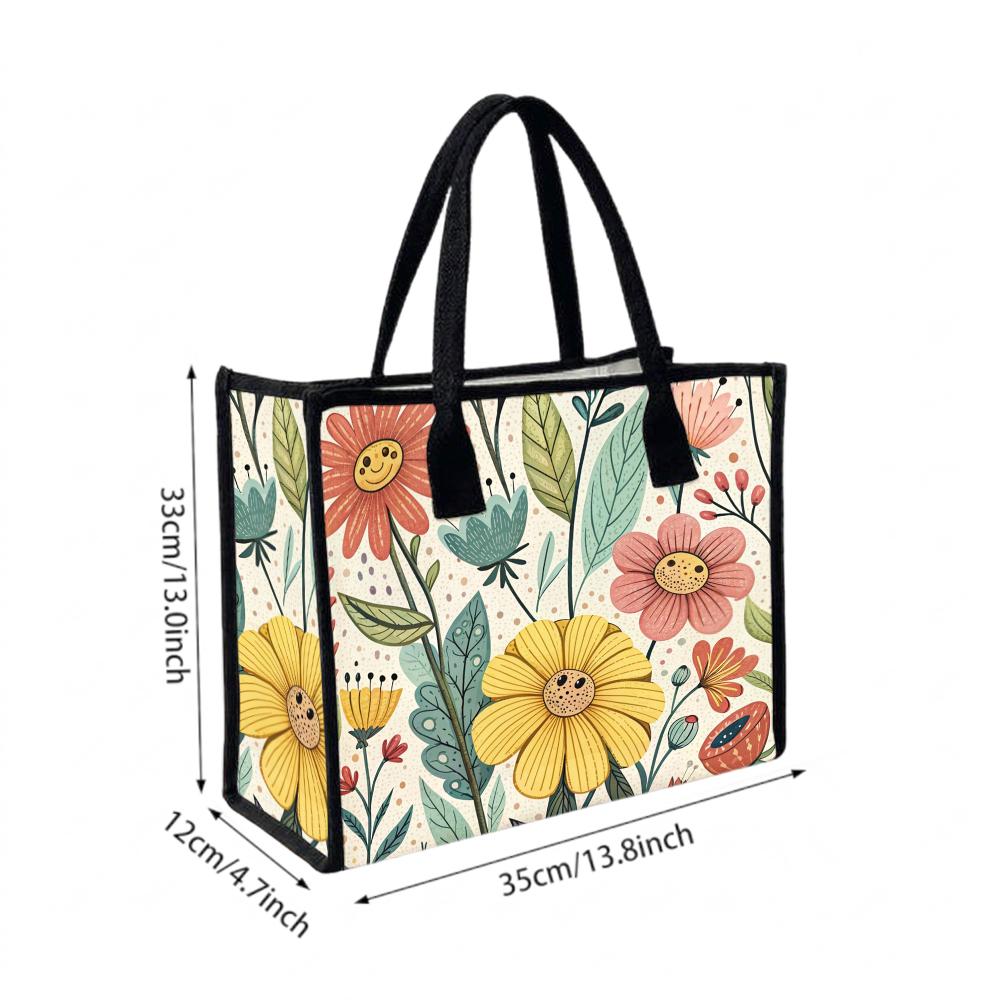 Cute Floral Printed Tote Bag for Daily Use Casual Carry Shoulder Bag
