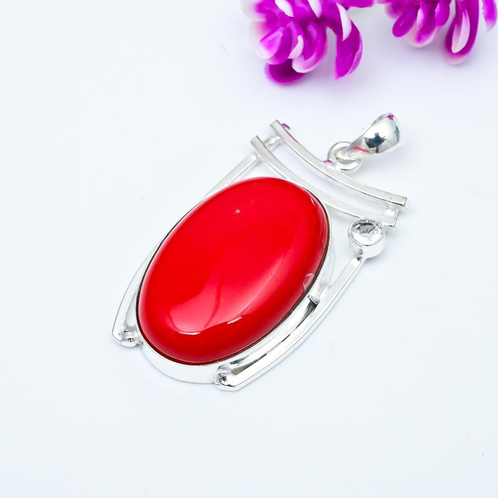 Красный коралл, белый топаз, драгоценный камень, подвеска ручной работы, 925 цельное серебро, антикварная бижутерия, для подарка на помолвку