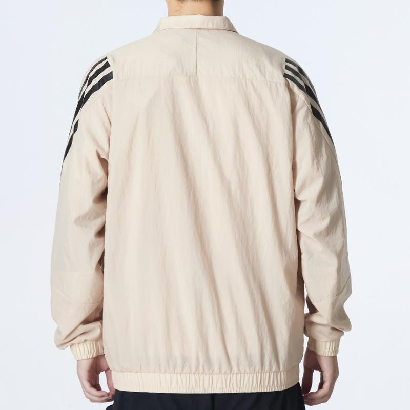 Men's adidas Fi Wv Tt Athleisure Casual Sports Woven Stripe Jacket Khaki HU1514