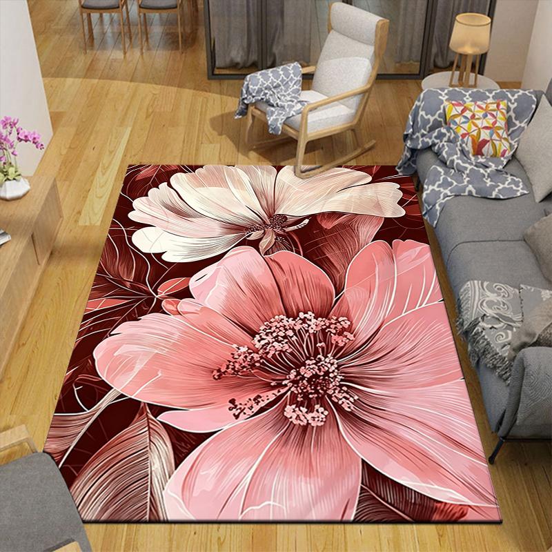 1Pc Floral Romance Pink White Rug Office Carpet Indoor Outdoor Doormat Nonslip Soft Comfortable Living Christmas Halloween Xmas Gift D9247