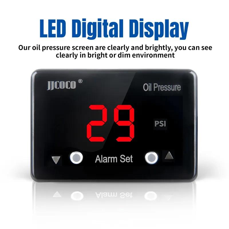 JJCOCO 12V Digital Display Oil Pressure Gauge 1/8 npt electric temperature sensor with alarm