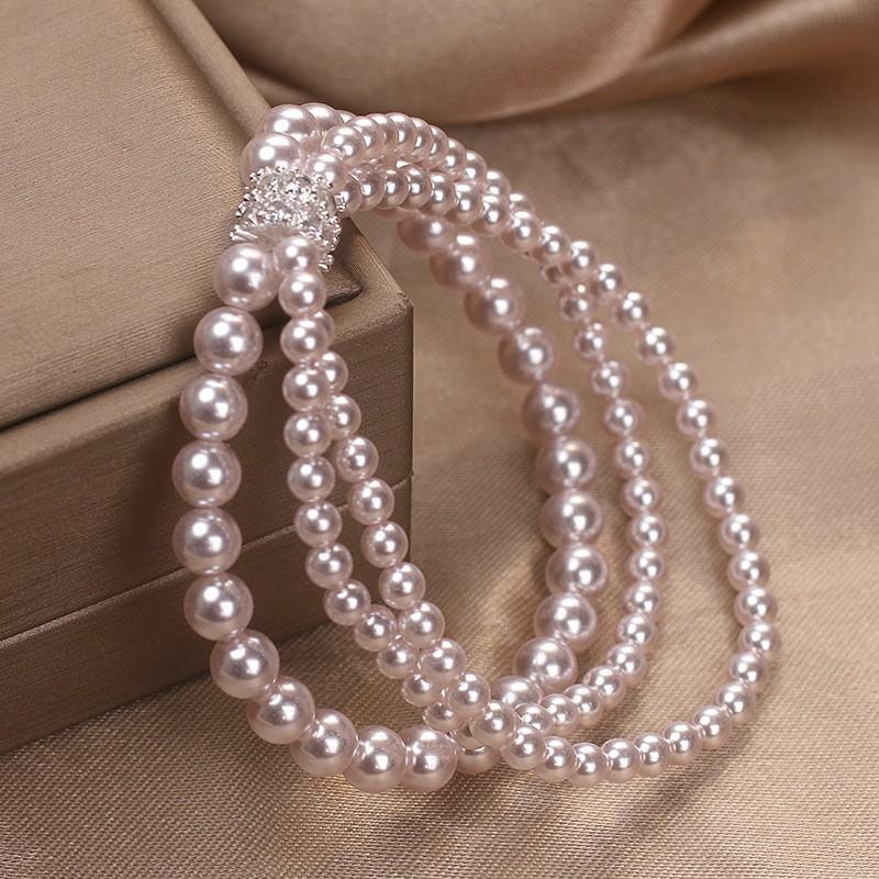 Handmade Baroque Pearl Layered Bracelet Women Minimalist Luxury Multi-Strand Crystal Beaded Wristband