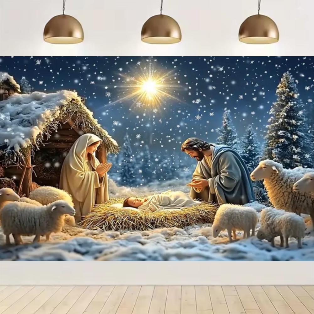 Nativity scene, starry night party decoration, backdrop, traditional Christmas photography supplies, prop4814