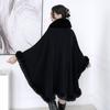 16 Colors Women String Rabbit Fur Collar Outstreet Wear Winter Thick Poncho Cardigan Long Cloak Big Pendulum Loose Shawl Coat