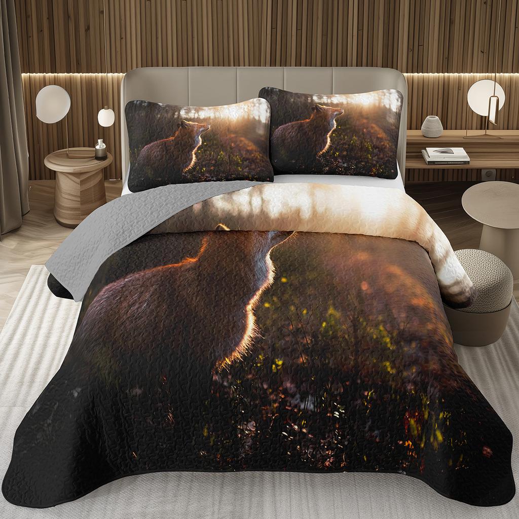 Кавайный комплект покрывала 2/3 предмета с лисой, лесное животное, двустороннее стеганое покрывало, природа, лесной, лисы, стеганое покрывало для спальни девочки-подростка