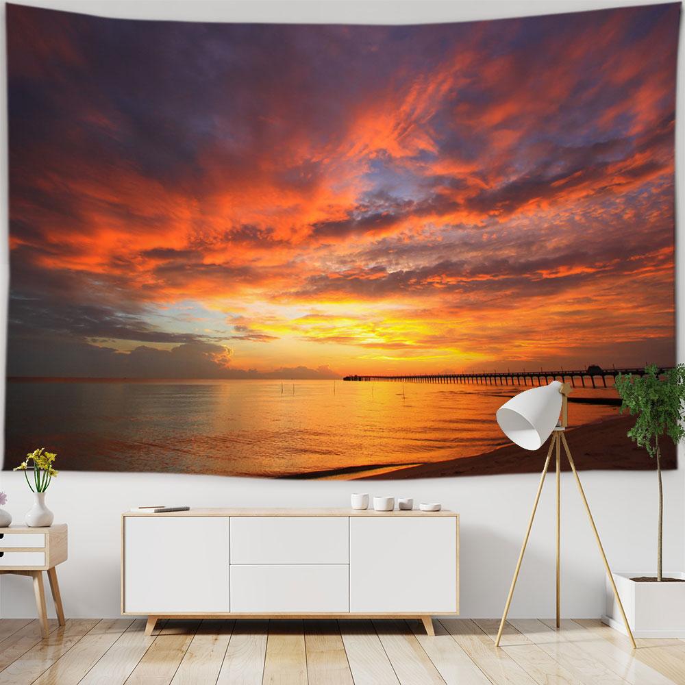 Beach Starry Tapestry Home Decor Living Room Natural Moon Sea Landscape Tapestry Fabric Hippie Wall Hanging Tapestry Tapiz