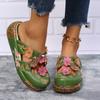 2024 Этнические женские пляжные тапочки с принтом и тиснением в стиле ретро, летние новые сандалии на толстой подошве и плоской подошве
