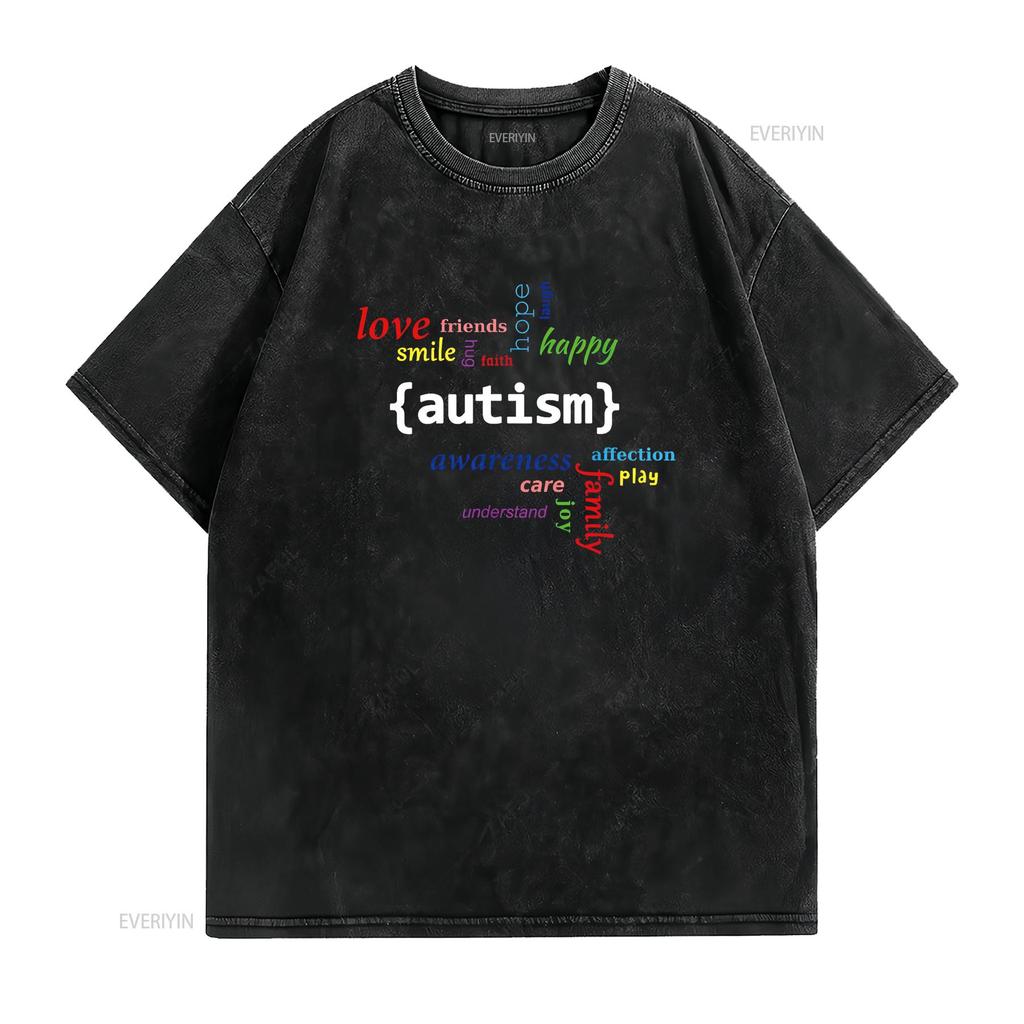 Autism T Shirt Awareness for Kids vintage Washed Breathable Unisex Stretched fashion Slightly Comfortable Casual streetwear