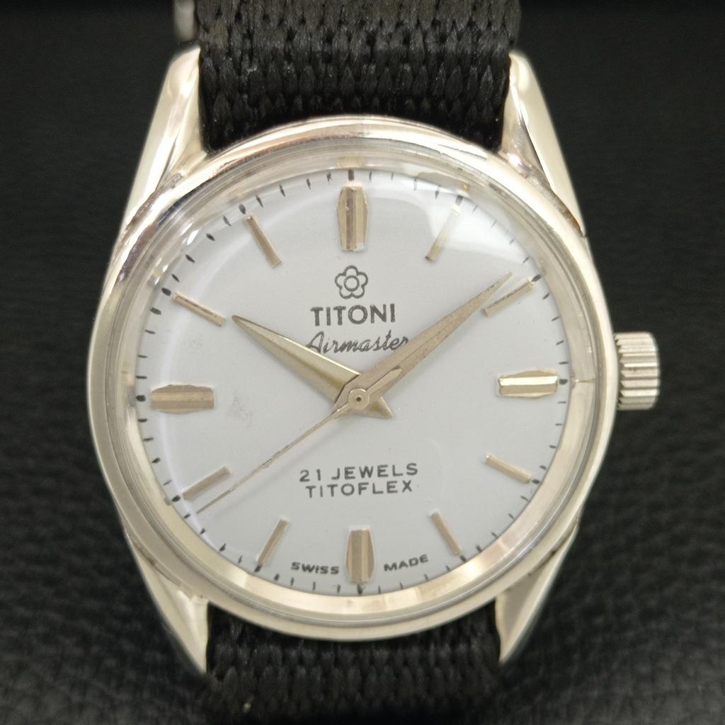 ШВЕЙЦАРСКИЕ ВИНТАЖНЫЕ МУЖСКИЕ ЧАСЫ TITONI AIRMASTER TITOFLEX С РУЧНЫМ ЗАВОДОМ СЕРЫЕ a705108-1