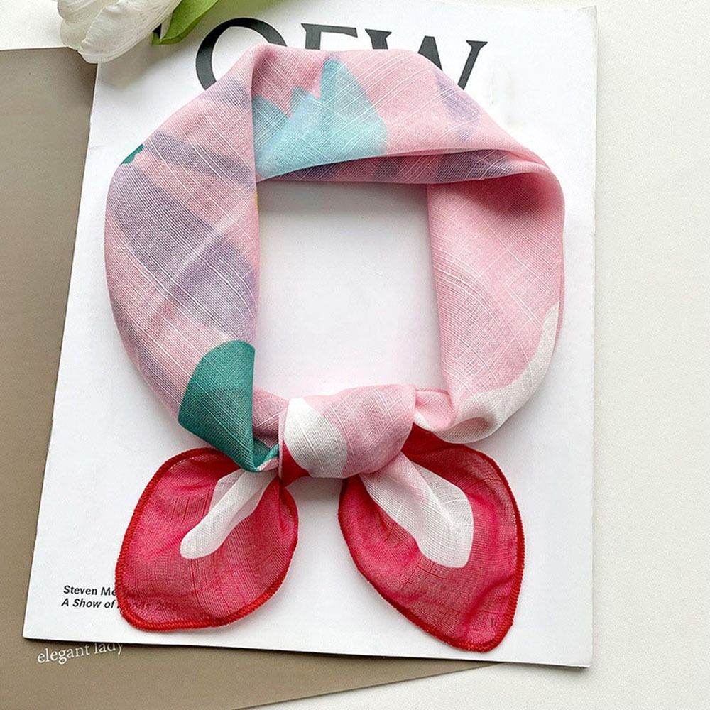 Шарфы в корейском стиле, декоративные шейные платки, квадратный платок, шелковый платок с цветочным принтом