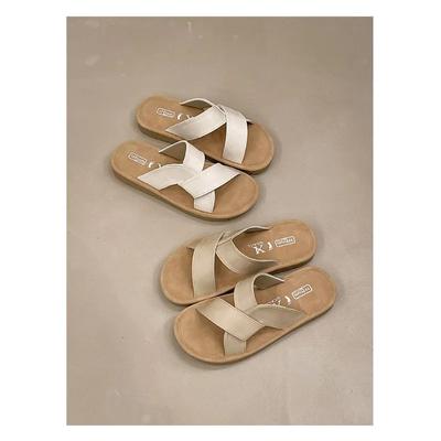 Мода 2024 года, модные хиты продаж, высококачественные летние женские тапочки с открытым носком и плоским каблуком, удобная верхняя одежда, однотонная женская обувь