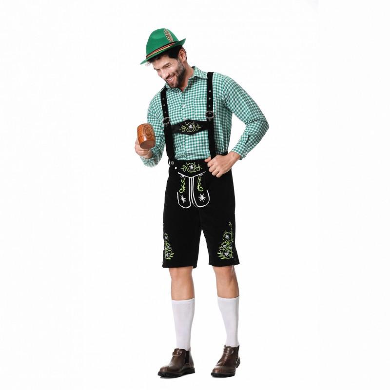 Mens Green German Beer Festival Costume Bavarian Style Halloween Stage Performance