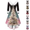 Women's Fashion Elegant Autun And Winter Long Sleeve V-Neck Christmas Print Dress