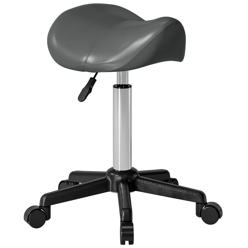 Stool with wheels, work chair with adjustable height 45-57 cm and ergonomic saddle, 48x47x45-57cm, grey
