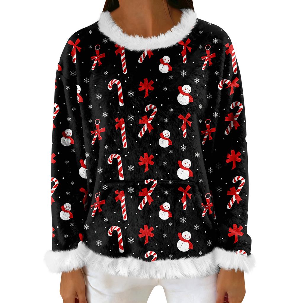 Women's Casual Fleece Sweatshirt  Long-Sleeve Round  Neck Casual Comfortable Loose-Fit Lightweight Women's Flannel Sweatshirt