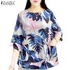 Women Casual O-neck 3/4 Sleeve Loose Print Blouse
