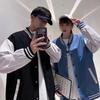 Модный мужской осенний кардиган в стиле Гонконга: Контрастный цвет, Свободный крой, Повседневная куртка
