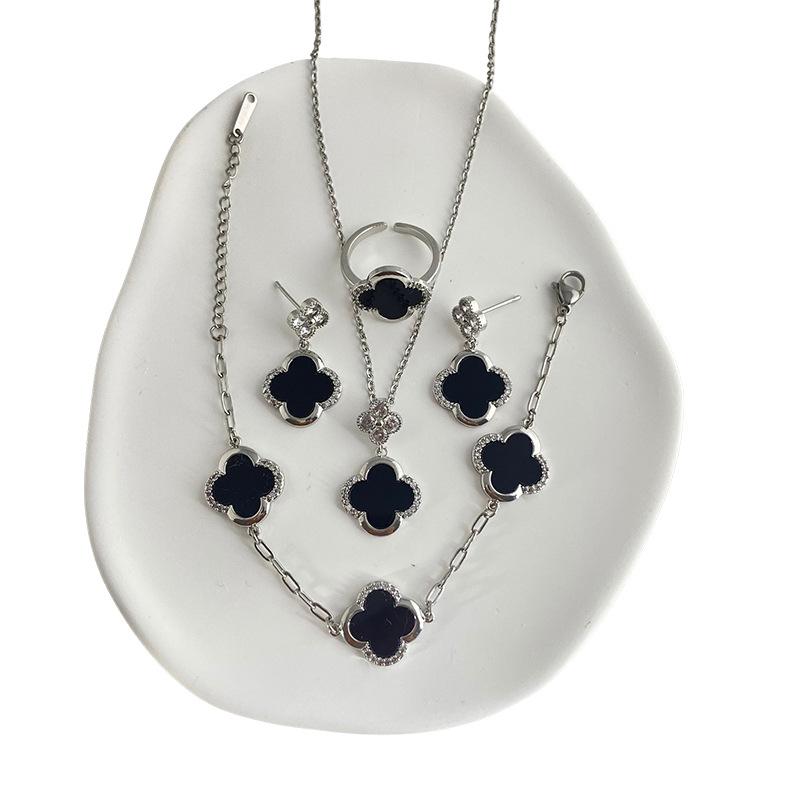 4 шт. Французская роскошь Beimu Четырехлистный клевер ожерелье браслет кольцо гвоздь комплект