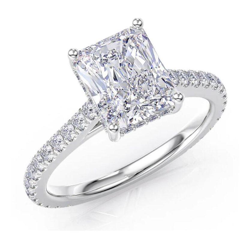 Rrjzz VVS1 Dazzling Radiant Cut Moissanite Engagement Rings Classic 925 Sterling Silver Women Luxury Ring for Wedding Jewelry