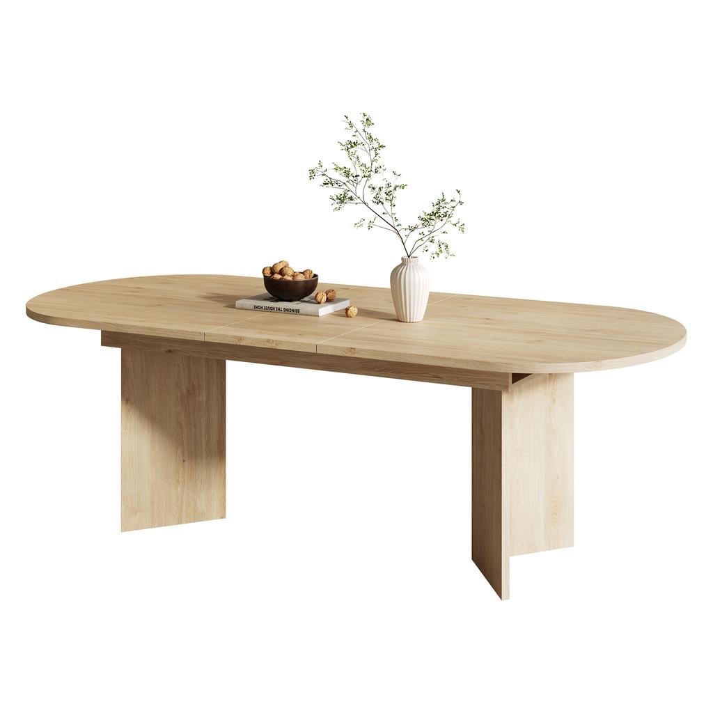 Extendable Dining Table 160/200 * 90 cm, Suitable for 6–8 People, Dining Table with Rounded Corners, Thickened Tabletop, Simple Style, Oak Color