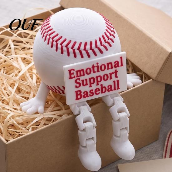 Flexible Action Figure Ornament 3D Printed Baseball Figurine with Articulated Legs, Buddy Red Sports Enthusiast Room Decor Stitching, Joints Desk Ball