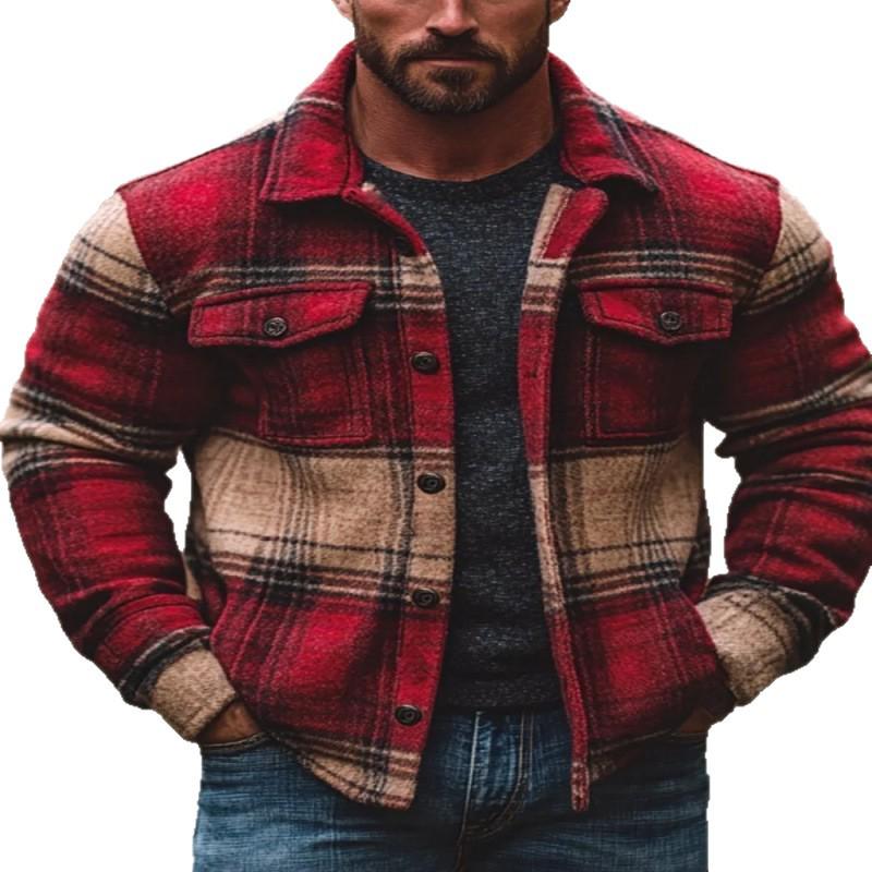 New 2026 Plaid Pattern 3D Printed Men's Regular Fit Double Pocket Jacket Coat