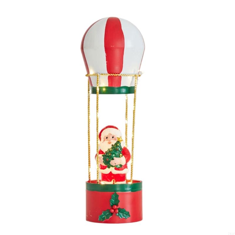 Red, White, Green, and Gold Hot Air Balloon Christmas Figurine with Accent Lighting for Lobby and Window Displays