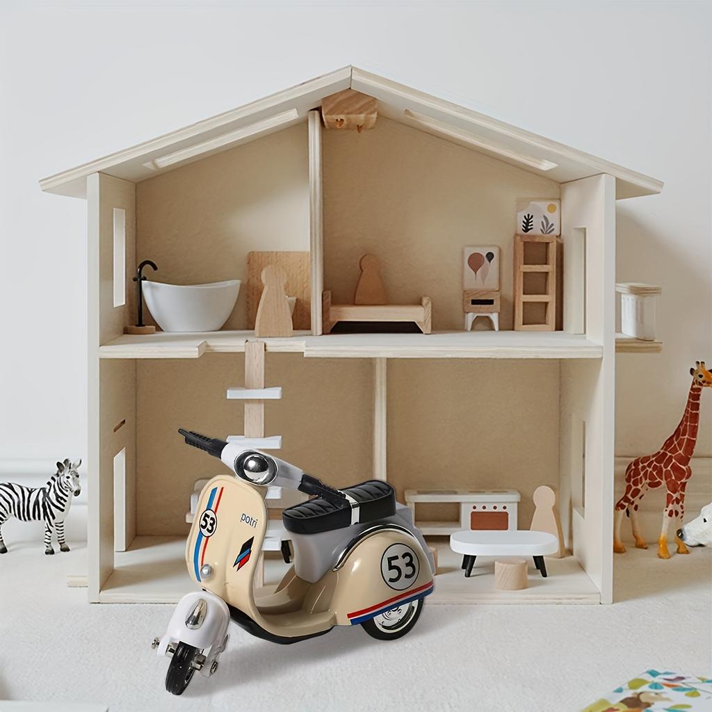 Винтажное пластиковое настольное украшение в форме скутера - Ретро стиль, красно-синие полосы, батарейки не требуются, идеально для дома, офиса, для использования в помещении/на улице