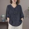Mom's 2024 Summer Mid-Sleeve High-End Embroidered Blouse: Versatile, Fashionable, Thin Women's Top