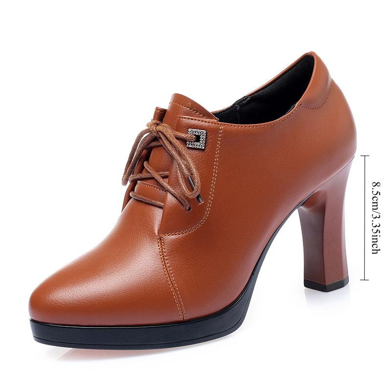 Туфли на высоком каблуке женские весенние женские туфли из мягкой кожи модные женские туфли с глубоким носком туфли на шнуровке британские кожаные туфли