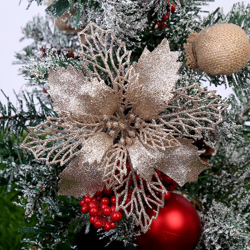 Christmas Glittering Poinsettia Decorations 2025 Celebration Hollow Flower Materials Christmas Tree Pendant Decoration 9cm