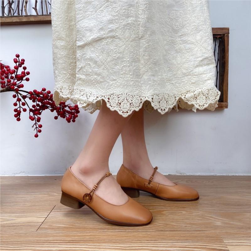 Johnature Женская обувь из натуральной кожи в стиле ретро, ​​удобные туфли-лодочки ручной работы с круглым носком и пряжкой на низком каблуке