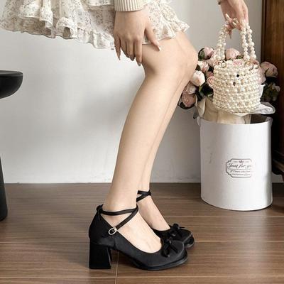 Женская обувь Французский стиль Туфли на платформе Одиночные туфли Бант-бабочка Высокий каблук Туфли Мэри Джейн Высококачественные шелковые туфли-лодочки для платья