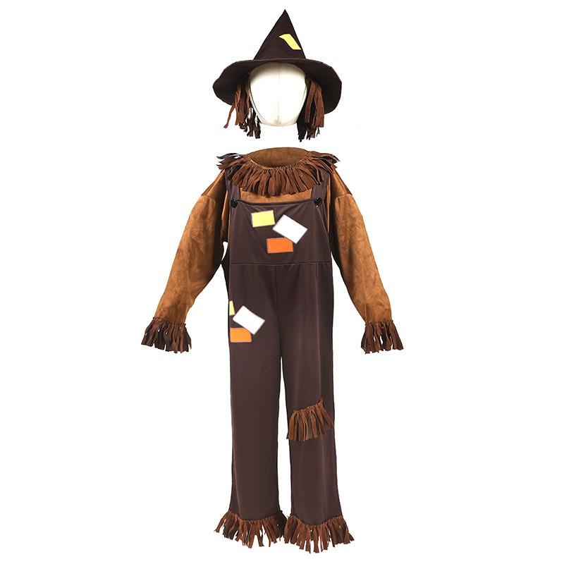 Brown Strawman Costume Kids Halloween Party Stage Performance Overalls Outfit Neutral Toddler