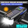 Солнечная велосипедная лампа, USB аккумуляторная, водонепроницаемая, велосипедная лампа и звуковой сигнал, 3 режима для снаряжения для ночной езды
