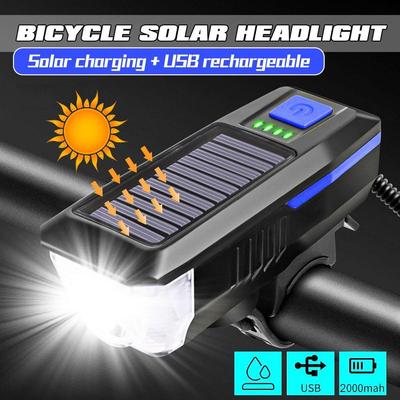 Солнечная велосипедная лампа, USB аккумуляторная, водонепроницаемая, велосипедная лампа и звуковой сигнал, 3 режима для снаряжения для ночной езды