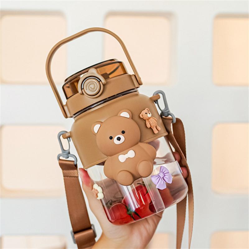 Большая емкость чайника портативная чашка 1100 мл милый медведь пластиковый стакан с трубочкой чашка мультфильм переноска-чашка без 3D наклеек